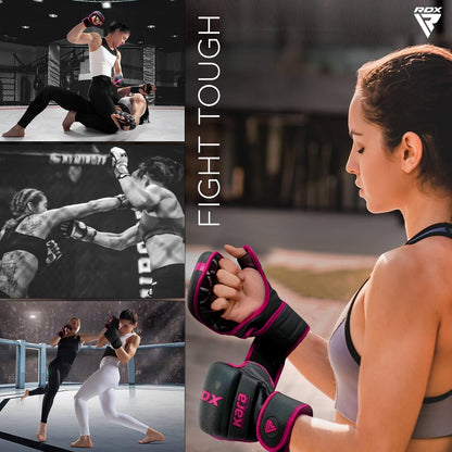 RDX MMA Gloves Sparring Grappling, Hybrid Open Palm Martial Arts Mitts Men Women, Maya Hide Leather Wrist Support, Cage Fighting Combat Sports, Muay Thai Training, Punching Bag and Kickboxing