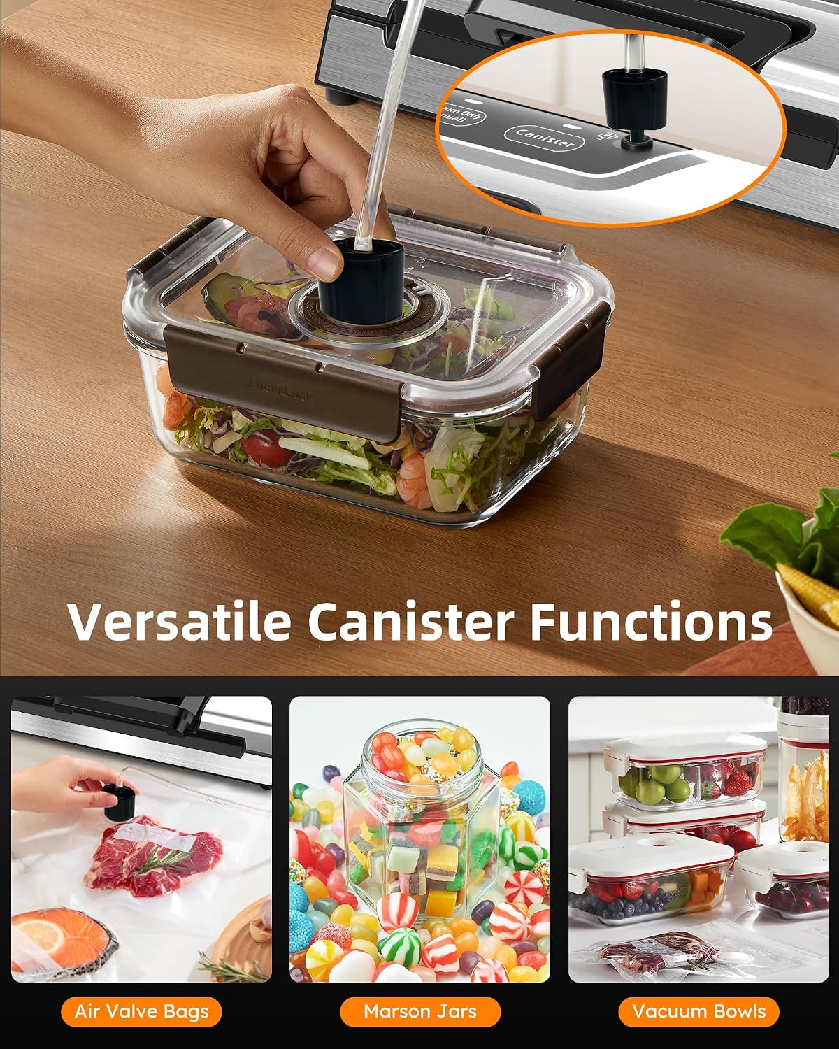 Vacuum Sealer Machine, Potane Commercial Pro Vacuum Food Sealer with Easy-Lock Handle, Built-in Cutter and Bag Storage, Dry&Moist Food Modes, Auto&Manual Sealing Options, 2 Bags Rolls, Stainless Steel