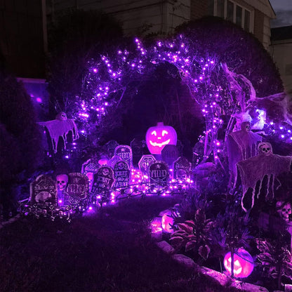 Solar Halloween Decoration Lights, JMEXSUSS 2 Pack 33FT 100 LED Orange and Purple Halloween String Lights, Halloween Lights with 8 Modes for Halloween Tree Yard Outdoor Spooky Party Garden Decorations