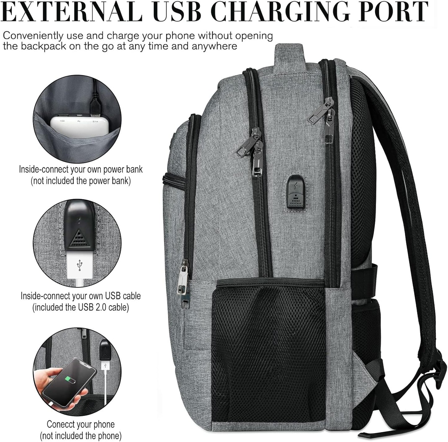 Backpack for Men and Women, School Backpacks for Teen Boys and Girls, Black Water Resistant Back Pack, Business Men Sturdy Computer Bag with USB Charging Port, Gifts