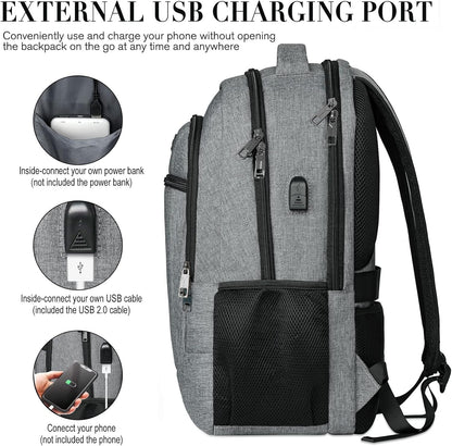 Backpack for Men and Women, School Backpacks for Teen Boys and Girls, Black Water Resistant Back Pack, Business Men Sturdy Computer Bag with USB Charging Port, Gifts