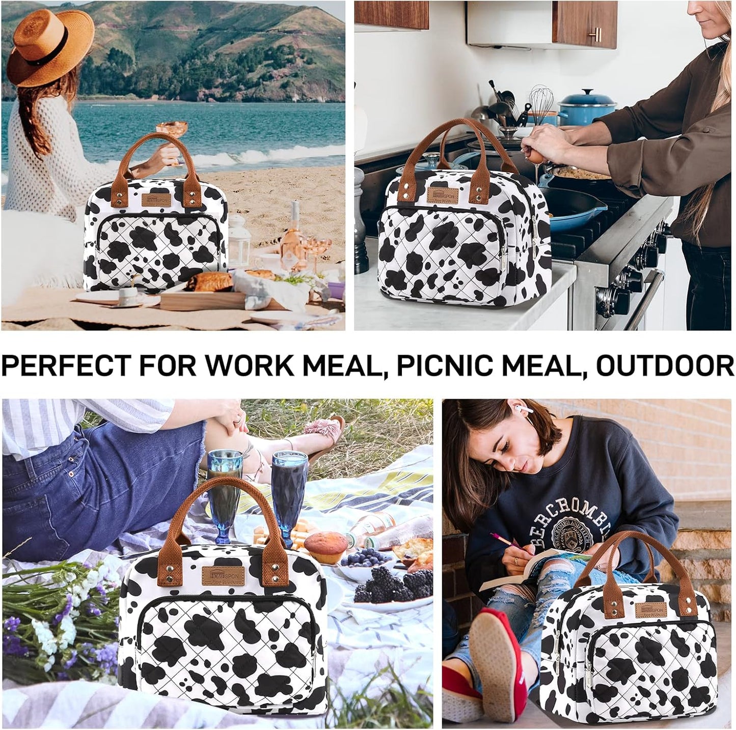 HOMESPON Lunch Bag for Woman Man Adults with Front Pocket Insulated Lunch Tote Lunch Box Container for Work Picnic or Travel(Black)