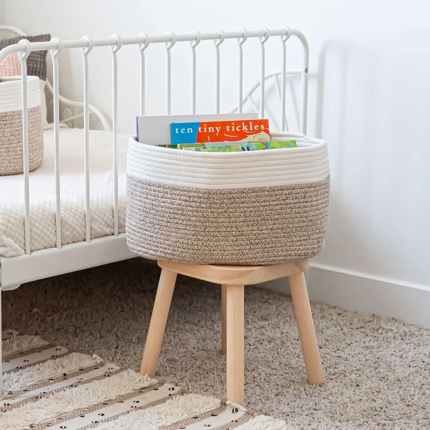 OrganiHaus Soft Woven Baskets for Storage Organization Set of 3, Cotton Rope Nursery Storage Baskets for Shelves, Square Book Bins, Bathroom Towel Hamper, Dog Toy Bins, Panier Rangement - Light Honey