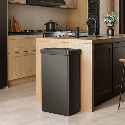 EKO Nova Sensor Trash Can, 21 Gallon/80 Liter Stainless Steel Rectangular Touchless Motion Sensor Trash Can, Matte Black