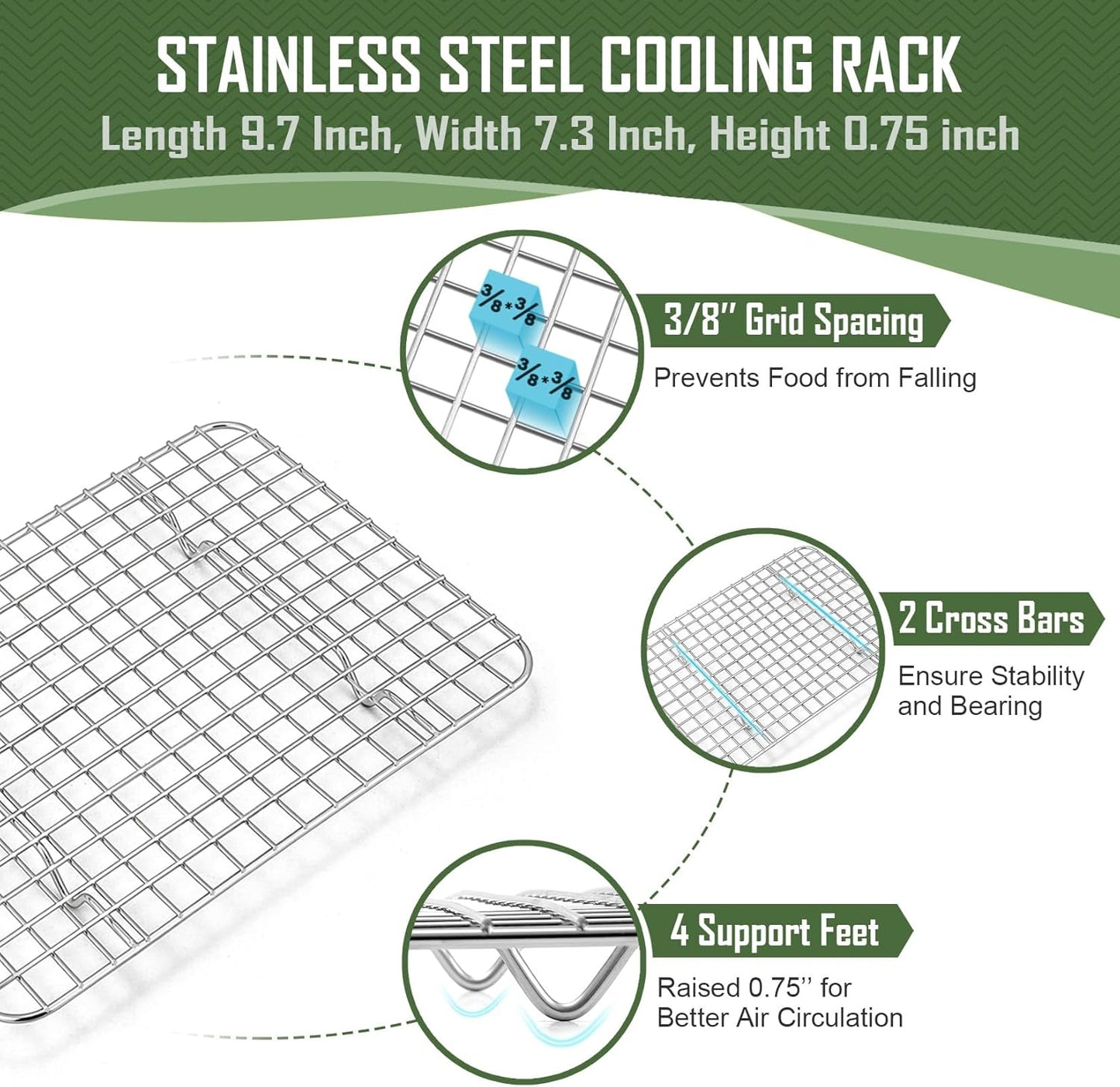 17.5 Inch Baking Sheet Pan with Rack Set, Joyfair Stainless Steel Half Size Oven Cookie Sheet Tray with Cooling Rack, Non-Toxic & Heavy Duty, Mirror Finishes &Easy Cleaning - (1 Pan + 1 Rack)