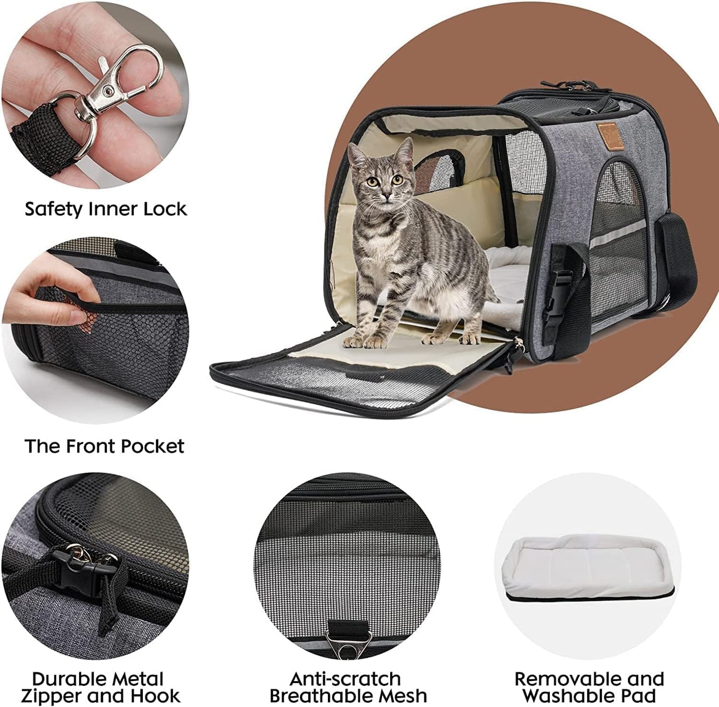 Maycoly Pet Carrier Bag Portable Foldable Cat Carrier Bag Top Opening,Backpack Soft-Sided Handbag with Breathable Mesh,Shoulder Strap for Travel Outdoor Dogs Puppy Kitten(Grey)