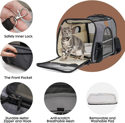Maycoly Pet Carrier Bag Portable Foldable Cat Carrier Bag Top Opening,Backpack Soft-Sided Handbag with Breathable Mesh,Shoulder Strap for Travel Outdoor Dogs Puppy Kitten(Grey)