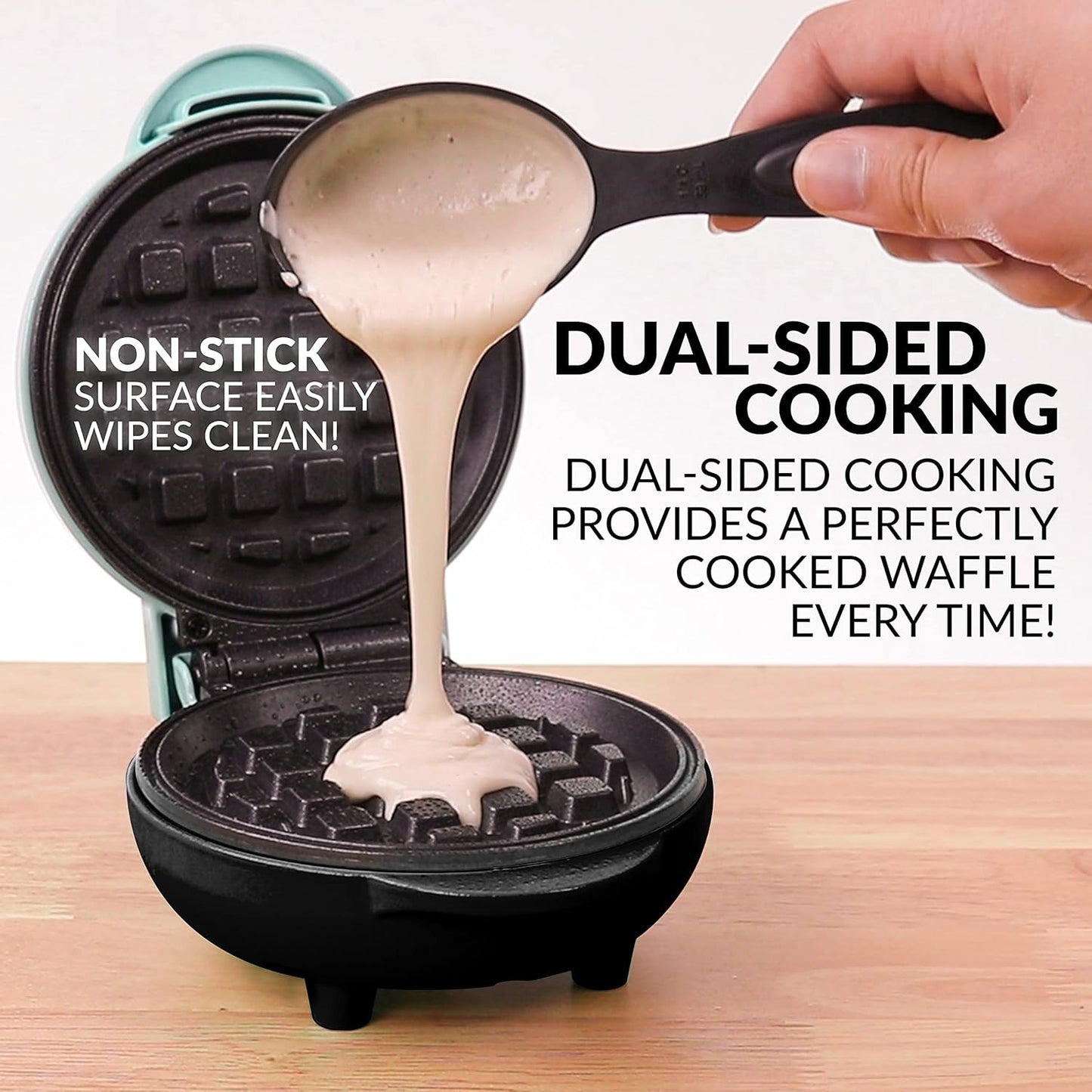 Nostalgia MyMini Personal Electric Waffle Maker, 5-Inch Cooking Surface, Waffle Iron for Hash Browns, French Toast, Grilled Cheese, Quesadilla, Brownies, Cookies, Aqua
