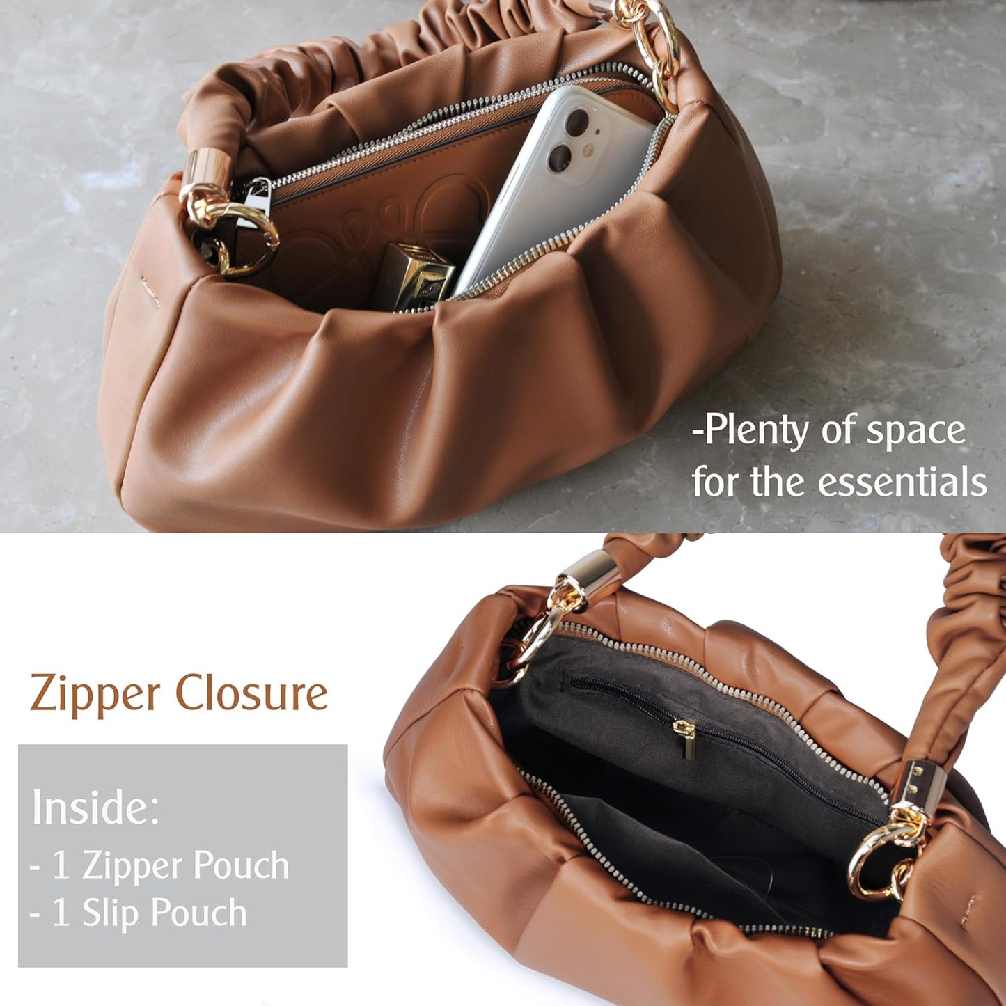 Cloud Pouch Bag Women Shoulder Handbag Soft Vegan Leather Vintage Hobo Chain Cross body Bag
