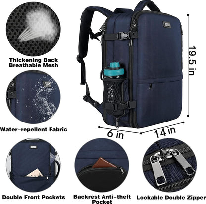 Mogplof Carry on Backpack, Airline Flight Approved Travel Backpack for Men, WOmen 40L Extra Large Expandable Water Resistant Backpack Lightweight Daypack Perfect Fit for 17 17.3 Inch Laptop, Black