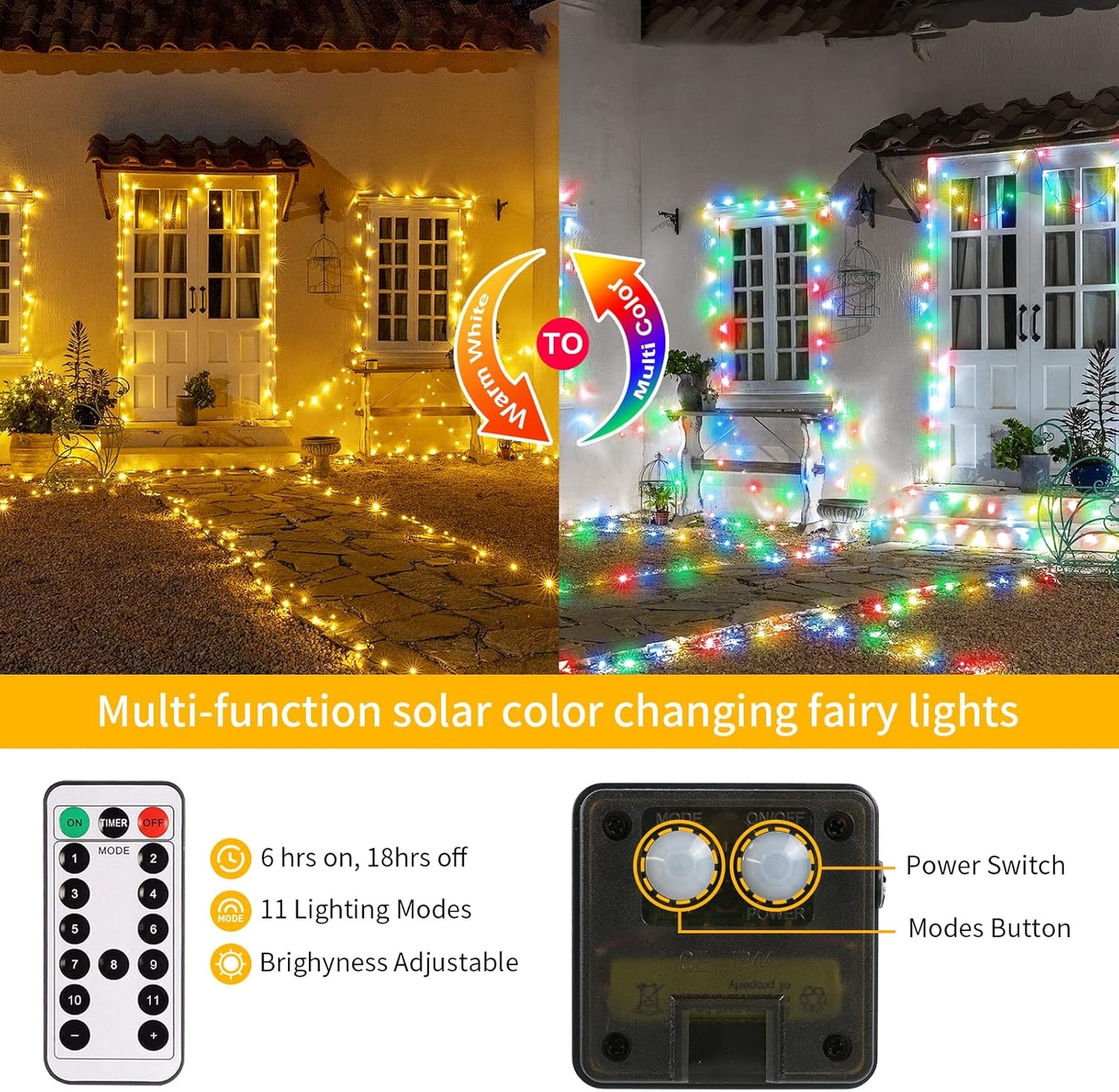 Solar Halloween Decoration Lights, JMEXSUSS 2 Pack 33FT 100 LED Orange and Purple Halloween String Lights, Halloween Lights with 8 Modes for Halloween Tree Yard Outdoor Spooky Party Garden Decorations