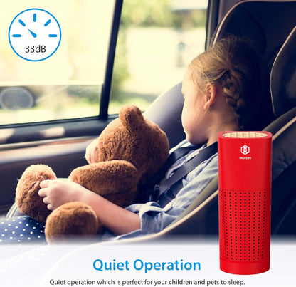 IMUNSEN M-003R True HEPA 13 Filter Air Purifier for Car, Desk, and Office with Carbon Deodorization Filter, 4-Stage Filtration, Smoke, Odors, Allergens, USB Port 5V, Made in Korea - Red - PuriLite