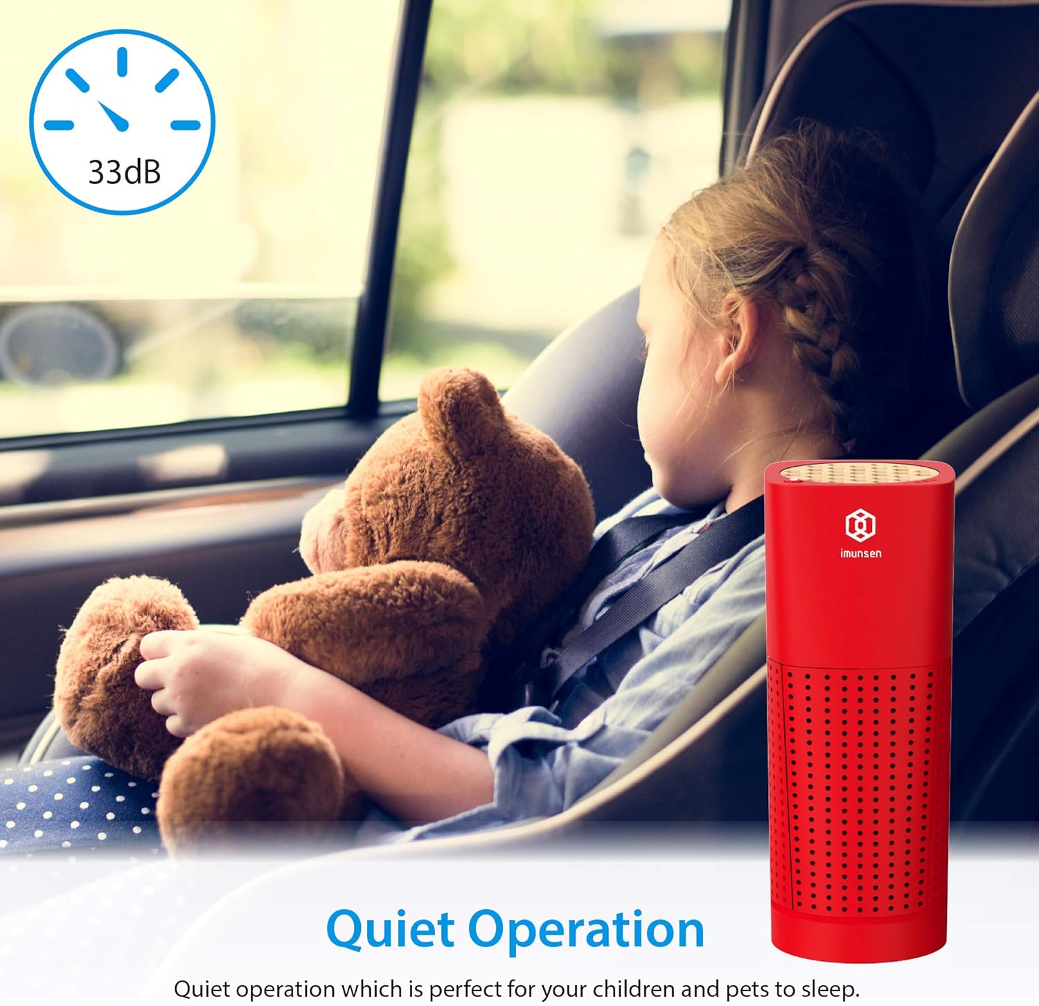 IMUNSEN M-003B Portable Air Purifier with Cypress Wood Filter, H13 True HEPA Filter, Captures Smoke, Odors, Mold, Allergens, USB Port 5V for Car, Desk and Office, Made in Korea – Black - PuriLite