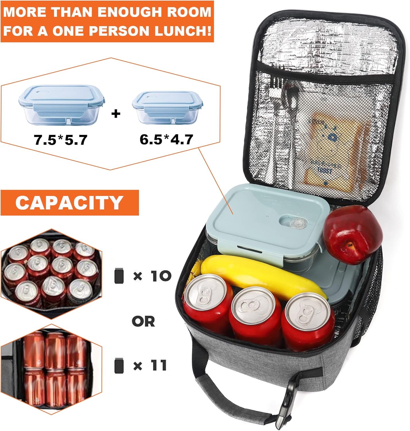 Lunch Box for Men Women Adults Small Lunch Bag for Office Work Picnic - Reusable Portable Lunchbox, Black