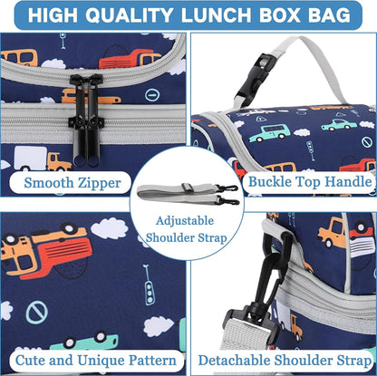 VASCHY Lunch Box Bag Men, Insulated Two Compartments Bento Cooler Bags for Adults/Women/Kids for School,Daycare,Kindergarten,Picnic Black