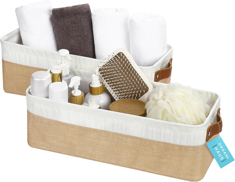 OrganiHaus Large Fabric Storage Baskets for Shelves 3 Pack, 15x11in Closet Storage Bins for Shelves, Cloth Baskets, Fabric Storage Cubes, Linen Closet Organizers, Fabric Basket, White Basket