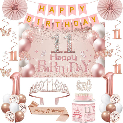 40th Birthday Decorations for Women,32pcs 40th Birthday Party Decorations,Including Backdrop, Crown,Sash,banner, Hanging Swirl,Cake Topper,balloons,Paper Fans,Anniversary Card and paper fans