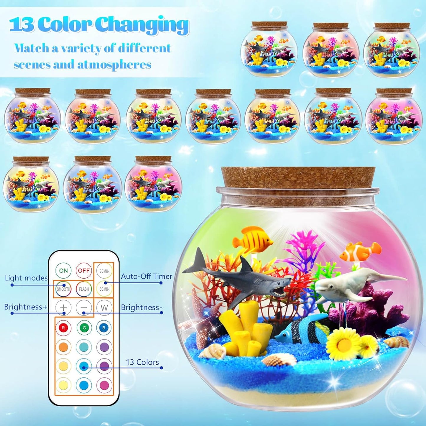 Ocean Light-Up Terrarium Craft Kit for Kids – DIY LED Night Light with Sea Animal Figures, Creative Arts and Crafts Gift for Boys and Girls Ages 4–12 - PuriLite