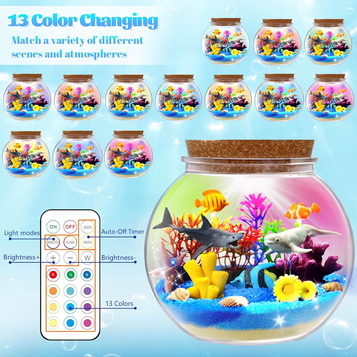 Ocean Light-Up Terrarium Craft Kit for Kids – DIY LED Night Light with Sea Animal Figures, Creative Arts and Crafts Gift for Boys and Girls Ages 4–12 - PuriLite