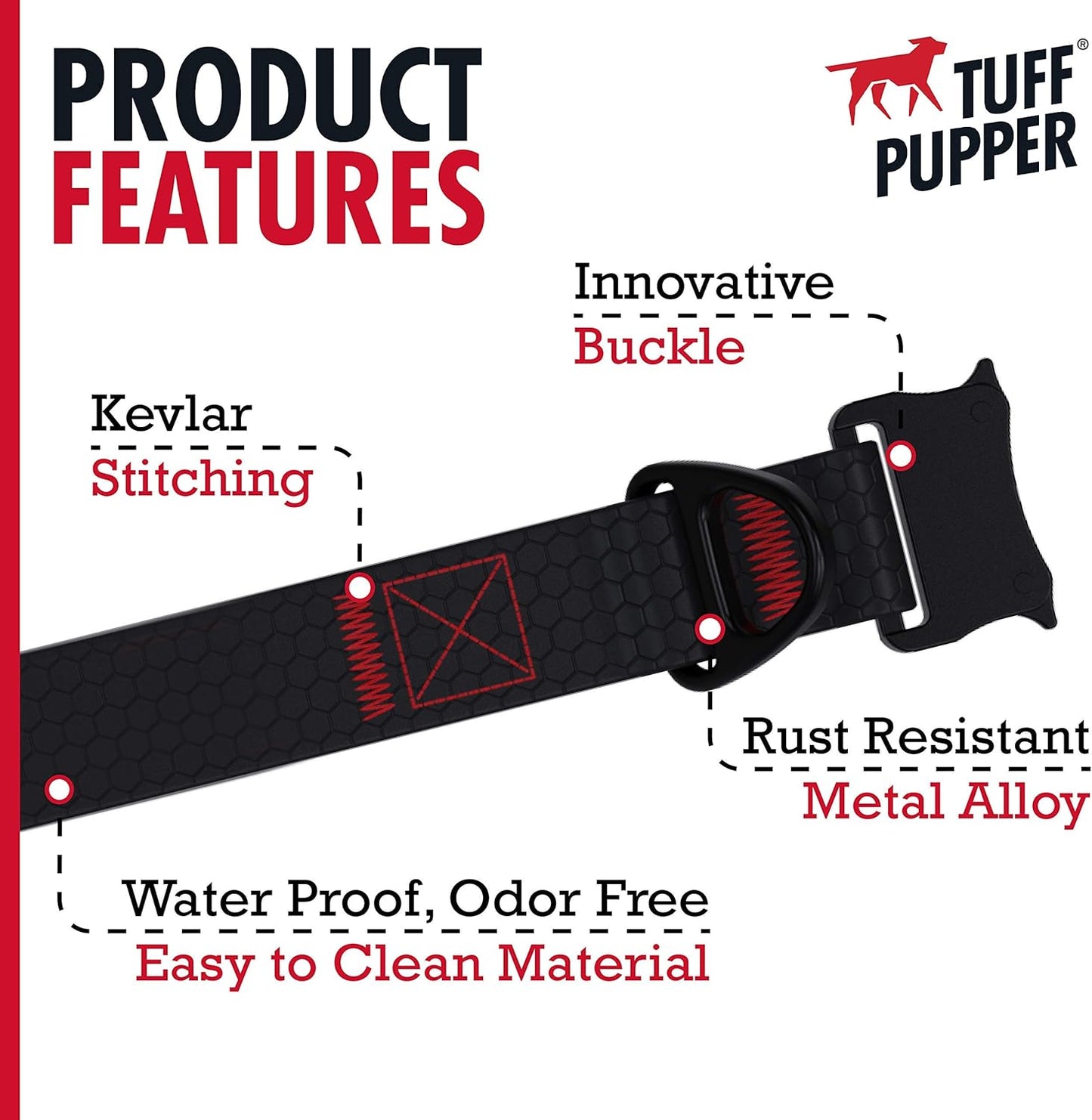 Tuff Pupper Waterproof Action Collar for Dogs | Heavy Duty Water Proof Dog Collar | Tear Proof & Odor Free | Rust-Proof Metal Hardware | Tactical Quick Release Buckle | for Adventurous, Active Dogs