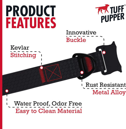 Tuff Pupper Waterproof Action Collar for Dogs | Heavy Duty Water Proof Dog Collar | Tear Proof & Odor Free | Rust-Proof Metal Hardware | Tactical Quick Release Buckle | for Adventurous, Active Dogs