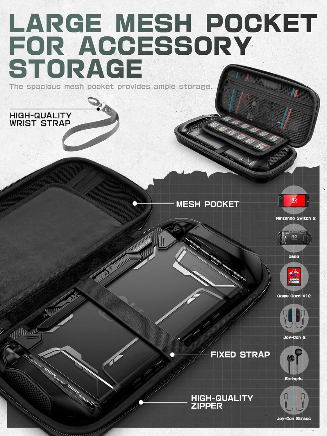 Mumba Carrying Case for Nintendo Switch 2 2025, [Plus Version] Portable Protective Travel Carry Handbag Pouch for Blade/Titan Case [Large Capacity] (Black)