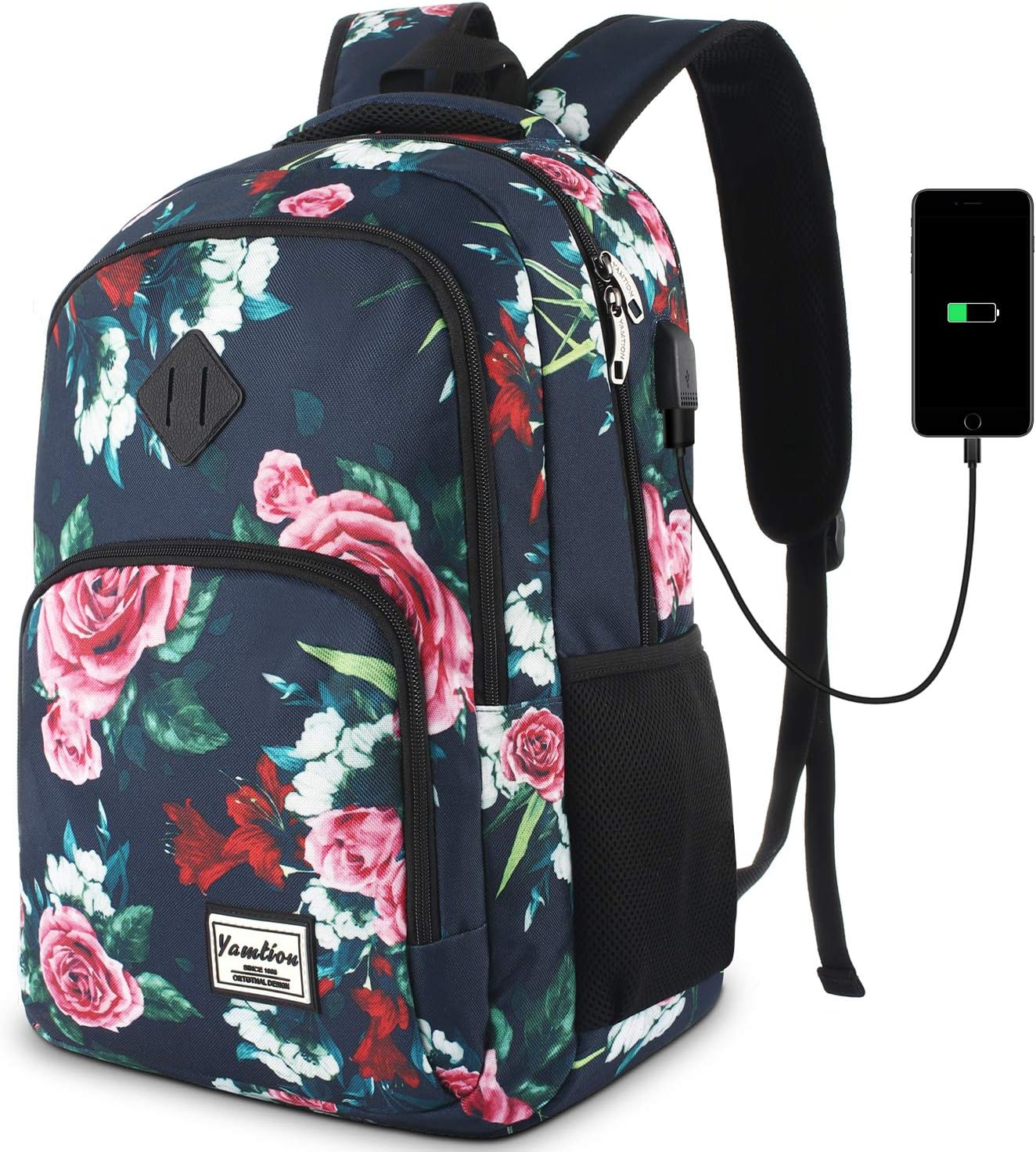 Backpack for Teen Girls,Boys School Backpack for Women with USB,College Backpack,Big Flower