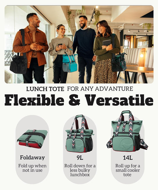SUNNY BIRD Dual Compartment Lunch Bag Insulated Lunch Box for Women and Men (Green with Boho Strap) - PuriLite