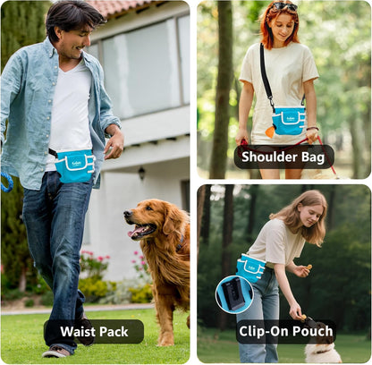 FurtasticFinds Dog Treat Pouch with Quick-Release Magnetic Closure, 3-Way Wear Treat Bags, 900D Waterproof Fabric, 4 Storage Spaces, Treat Pouch for Pet Training Walking (Green)