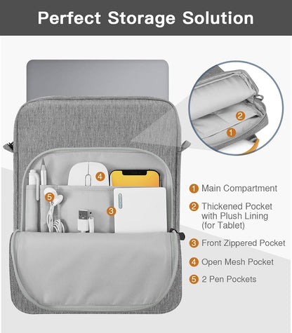 MoKo 13.3-14 Inch Laptop Sleeve Bag Fits MacBook Pro M3/M2 14" 2023, MacBook Pro 13" M2, New MacBook Air 13.6" M3/M2 2024/2022,Tab S8 Ultra 14.6",Handle Carrying Case with Shoulder Strap, Black & Gray - PuriLite