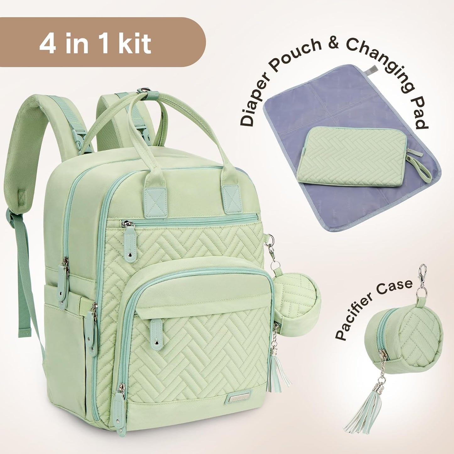 Diaper Bag Backpack, iniuniu Large Baby Bags with Diaper Pouch, Washable Changing Pad, Pacifier Case and Stroller Straps