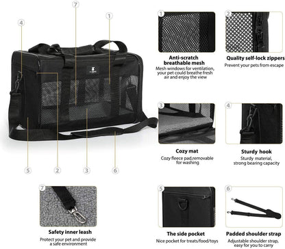 X-ZONE PET Cat Carrier Dog Carrier Pet Carrier for Small Medium Cats Dogs Puppies of 15 Lbs,Airline Approved Soft Sided Pet Travel Carrier,Dog Carriers for Small Dogs - Black Grey Purple Blue Brown