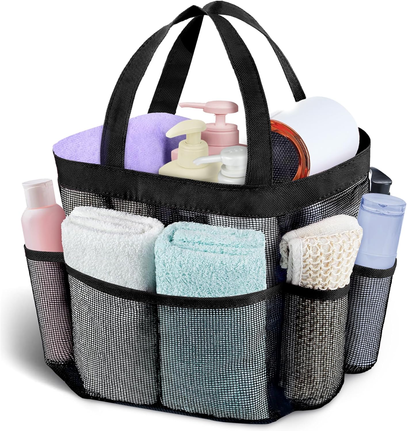Attmu Mesh Shower Caddy Portable for College Dorm Room Essentials with 8 Pockets, Hanging Shower Caddy Basket Tote Bag Toiletry Accessories for Bathroom