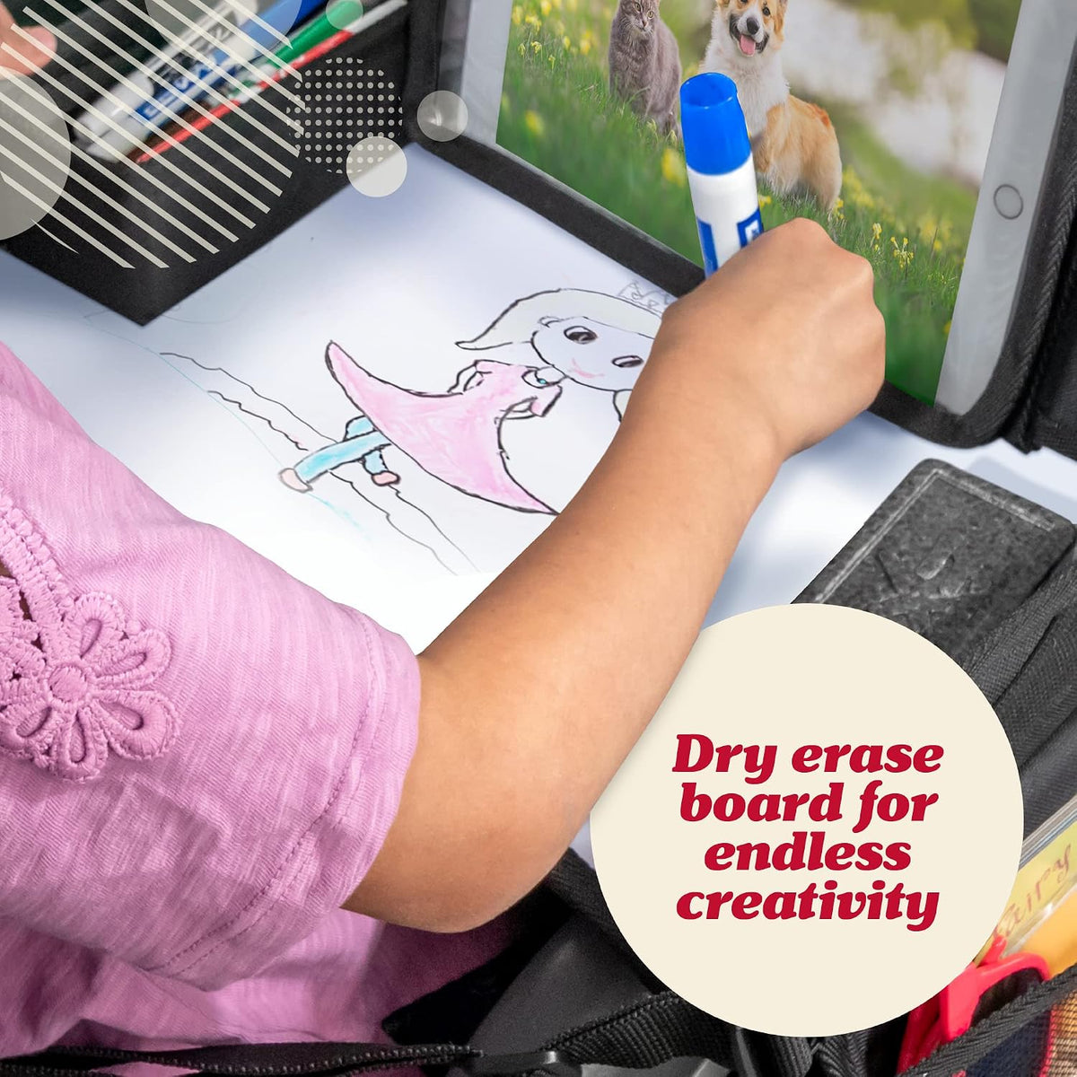 Lusso Gear Kids Travel Tray for Toddler & Kids Car Seat, Lap Tray for Airplane, Kids Travel Desk Essential Accessories, Table Tray for Road Trip Activities (Black)
