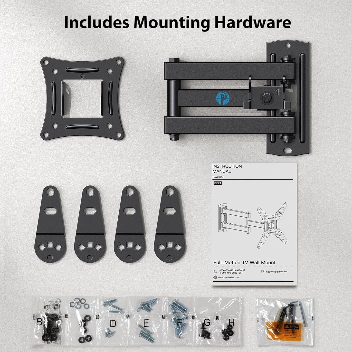 Full Motion TV Monitor Wall Mount Bracket Articulating Arms Swivels Tilts Extension Rotation for Most 13-42 Inch LED LCD Flat Curved Screen TVs & Monitors, Max VESA 200x200mm up to 44lbs by Pipishell