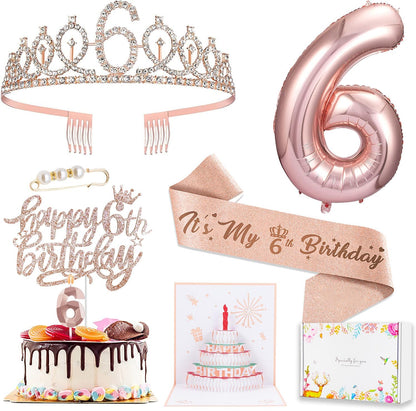 8pcs 40th Birthday Decorations gifts for Women, Including 40th Happy Birthday Cake Topper, Queen Sash with Pearl Pin, Sweet Rhinestone Tiara Crown for Women, Number Candles and Balloons (Rose Gold)