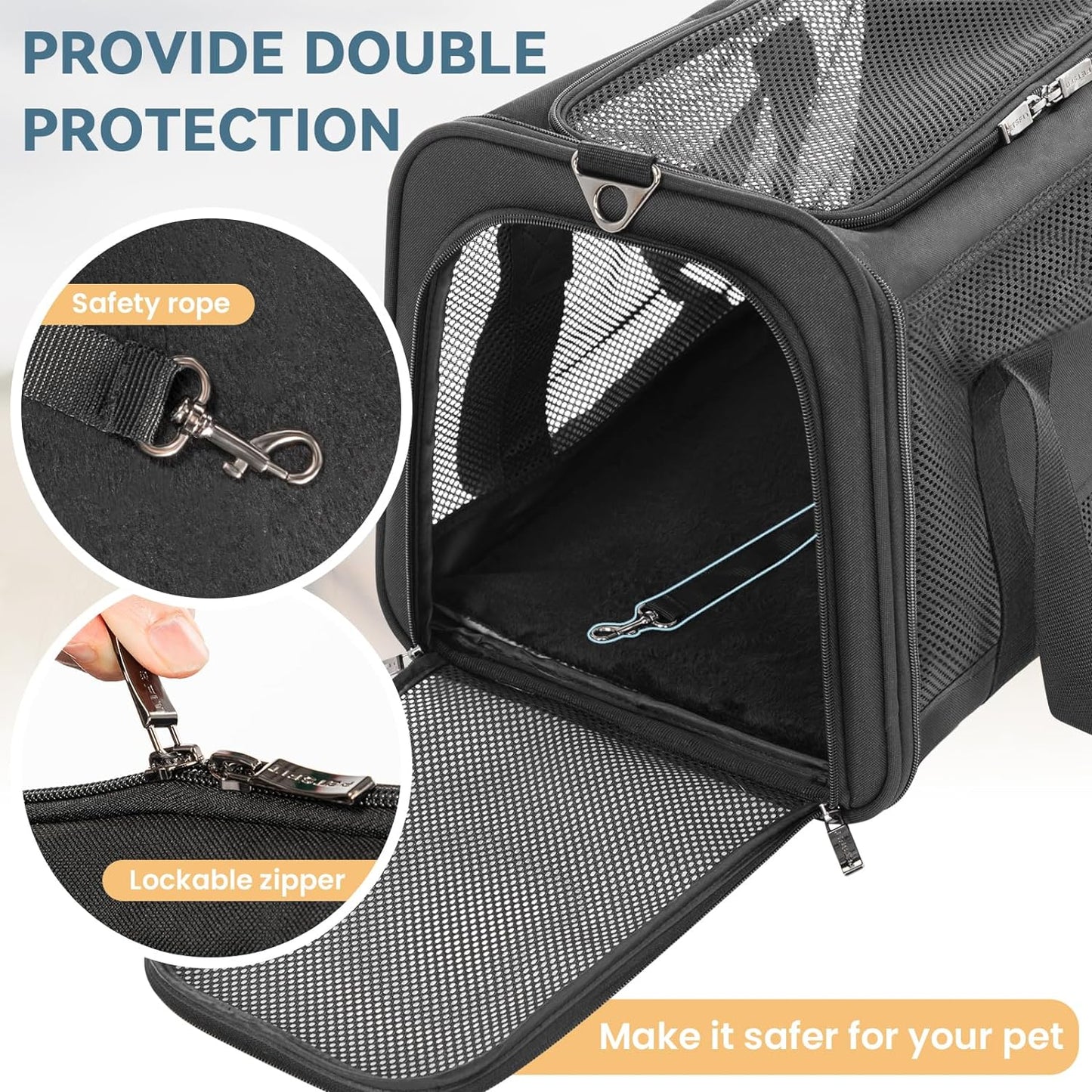 Petsfit Pet Carrier Airline Approved, Soft-Sided Cat Carrier with Patented Car Buckle, Lightweight and Collapsible with Adjustable Shoulder Strap, Soft Cushion,Green