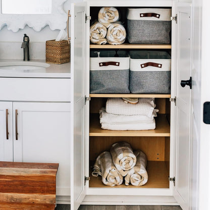 OrganiHaus Large Fabric Storage Baskets for Shelves 3 Pack, 15x11in Closet Storage Bins for Shelves, Cloth Baskets, Fabric Storage Cubes, Linen Closet Organizers, Fabric Basket, White Basket