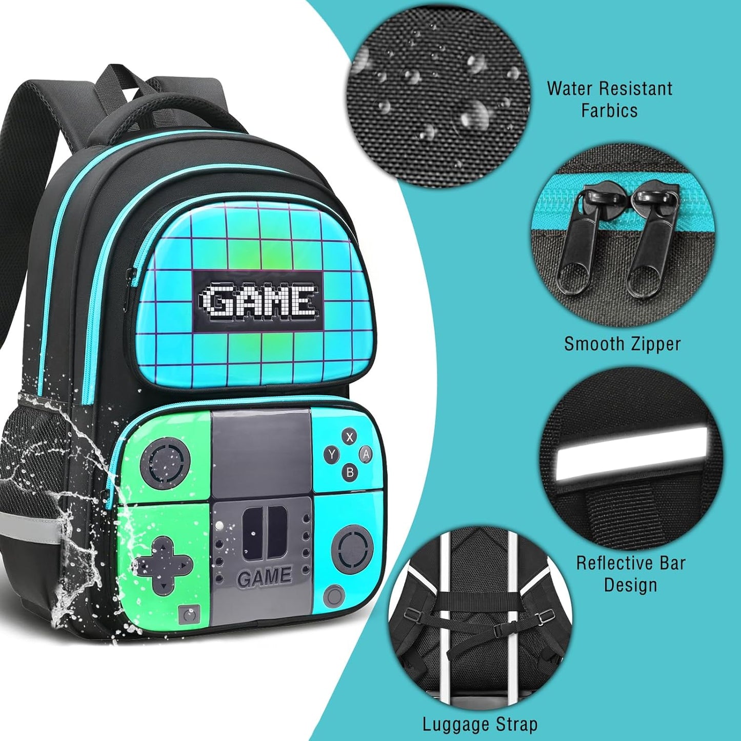 School Backpack for Boys,Gamer Kids Backpack for Elementary Middle School Student Age 6-14,17″ Video Game Bookbag for Laptop