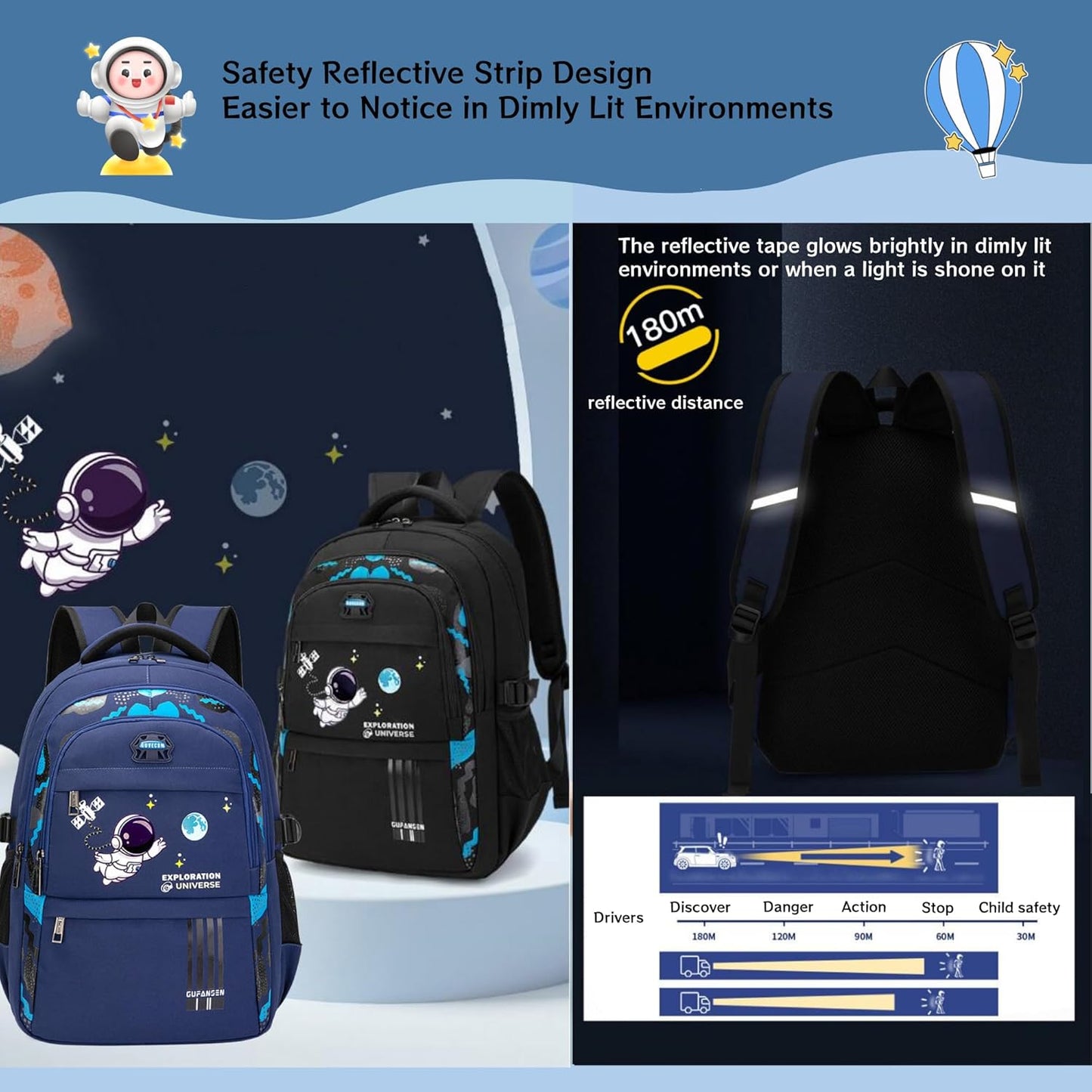 MITOWERMI Astronaut-space Backpack for Boys-Girls Elementary Middle School Bags for Girls Kids Bookbag