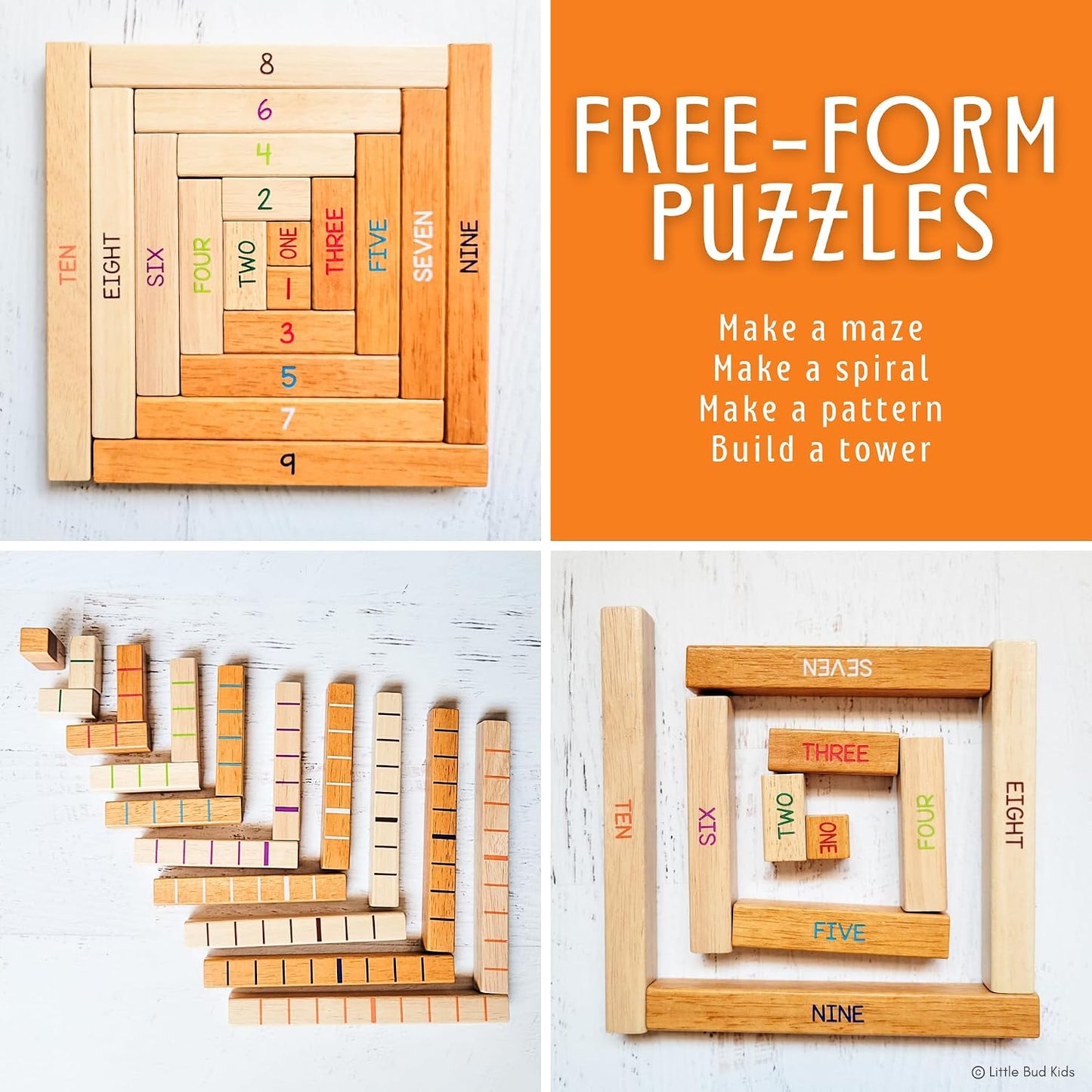 LITTLE BUD KIDS House of Number Buddies Math Game, a Number Bonds Math Toy with Number Rods and Addition & Subtraction Flash Cards, a Montessori Material for Kids 4-8 Years Old