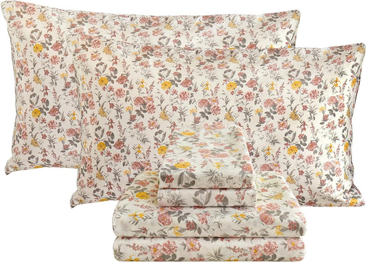 Viviland Floral Queen Sheet Set - 4 Piece Vintage Pink & Yellow Flower Patterned Bed Sheets - Soft, Breathable Microfiber Sheets with Deep Pocket, Non-Slip Fitted Sheets & Pillowcases