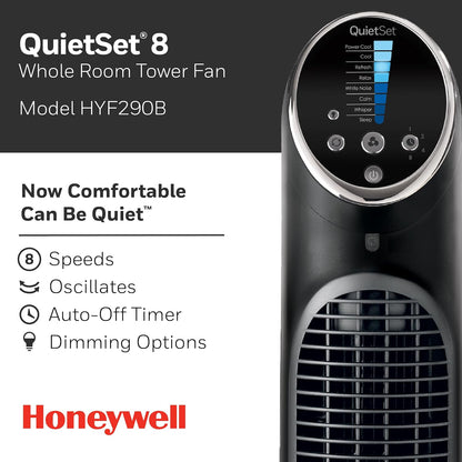 Honeywell HYF290B Quietset 8-Speed Whole-Room Tower Fan, Black