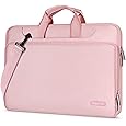 MOSISO Laptop Bag 16 inch, 15-15.6 inch Computer Shoulder Bag Compatible with MacBook Air 15 M4 M3 M2/Pro 16 M4 M3 M2 M1, Notebook &2 Raised&1 Flapover&1 Horizontal Pocket&Handle&Belt, Pink - PuriLite