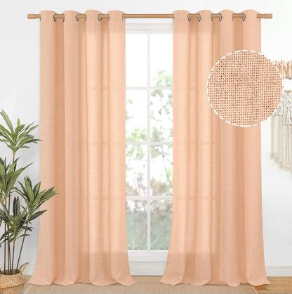 YoungsTex Natural Linen Curtains 84 Inch Long for Living Room Bedroom Grommet Top Light Filtering Privacy Linen Textured Window Semi Sheer Drapes, 2 Panels, 52x84 Inch, Natural