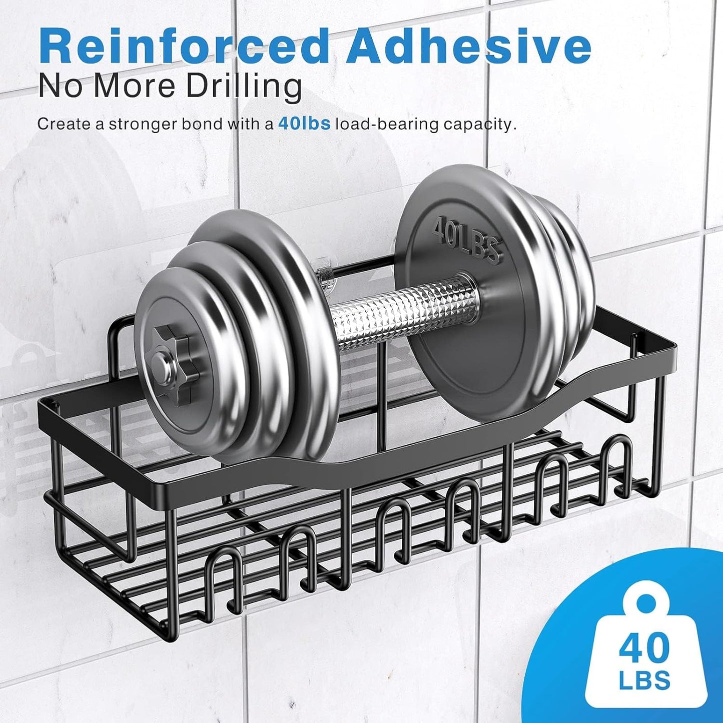 EUDELE 5-Pack Rustproof Stainless Steel Shower Caddy – No Drill Adhesive Bathroom Organizer with Large Capacity, Spacious Shower Shelves for Inside Shower, Kitchen & Home Decor Storage