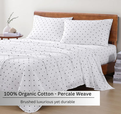 Lane Linen 100% Organic Cotton Queen Sheet Set, 4-Piece Percale Bed Sheets for Queen Bed - Soft, Breathable, Hypoallergenic, Deep Pocket Fits Mattress Up to 15" Deep, Hotel Quality Sheets - White