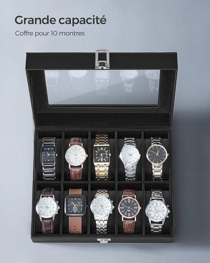 SONGMICS Watch Box, 6-Slot Watch Case, Watch Box Organizer, Black Synthetic Leather, Greenish Gray Lining UJWB06BK