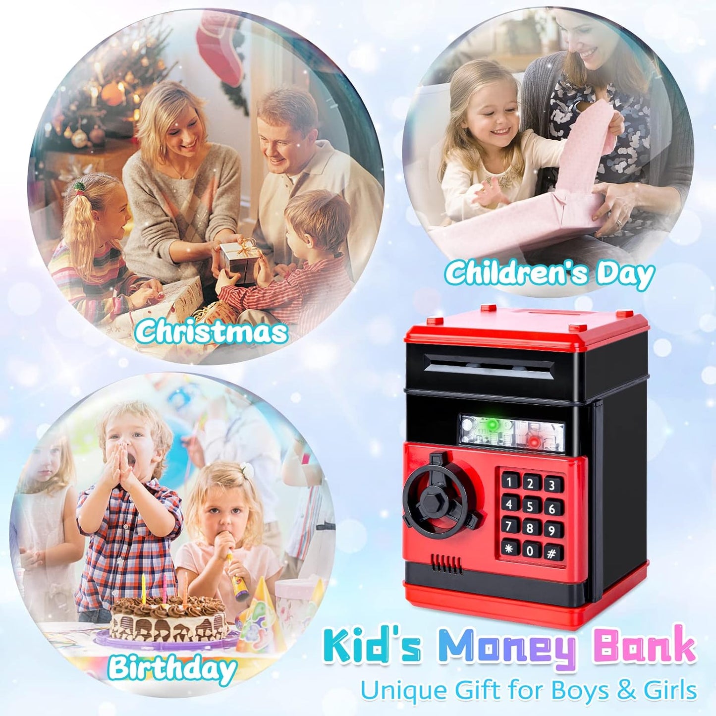 Refasy Boy Toys Age 6-8,Electronic Piggy Bank,Password Money Bank Toys for Kids,ATM Piggy Bank Money Saving Box,Birthday Xmas Gifts for Boys Girls(Blue Green)