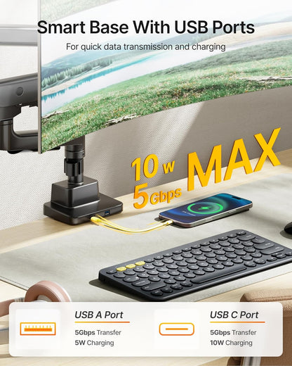 monTEK Premium Aluminum Monitor Arm for 17–57” Ultrawide Screens up to 59 lbs, USB 3.0 Dual Desk Mount with Adjustable Gas Spring, Quick-Release Plate, 10-Min Assembly, Clamp/Grommet, Max VESA 100x100